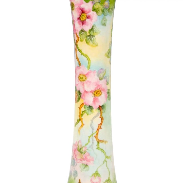 Belleek Pottery Ltd. Antique Hand-Painted & Gilt Decorated Tall Porcelain Rose Vase / Belleek Willets For Sale - Image 4 of 11