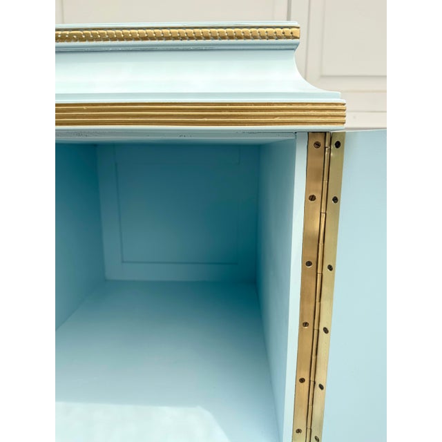 Pair of Antique Neoclassical Pedestal Cabinets in Robin’s Egg Blue With Gilt Trim, Refinished For Sale In Los Angeles - Image 6 of 17