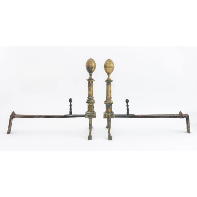 American Empire Brass Andirons, 19 C For Sale - Image 4 of 6