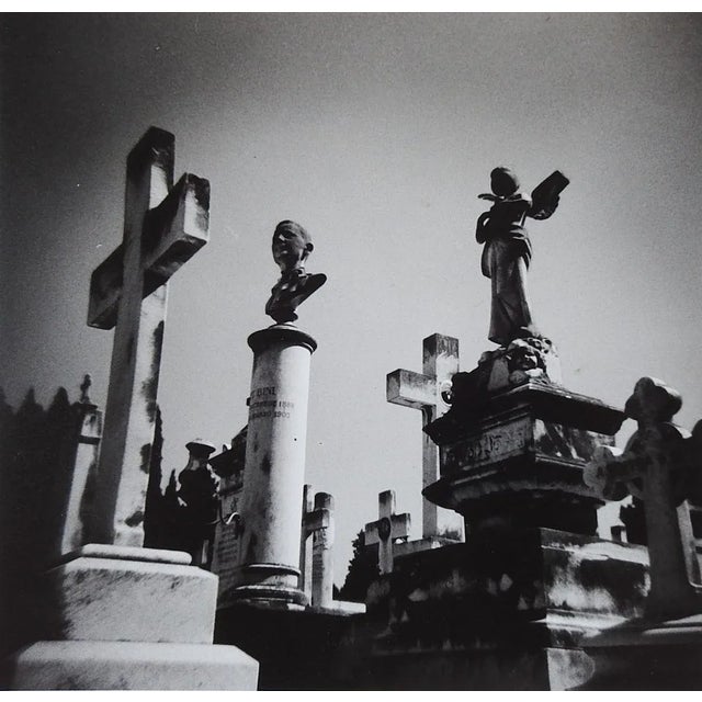 Gothic Vintage Graveyard Black & White Photograph For Sale - Image 3 of 3