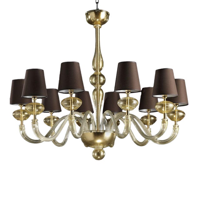 Contemporary Modern Gold Murano Glass Chandelier For Sale