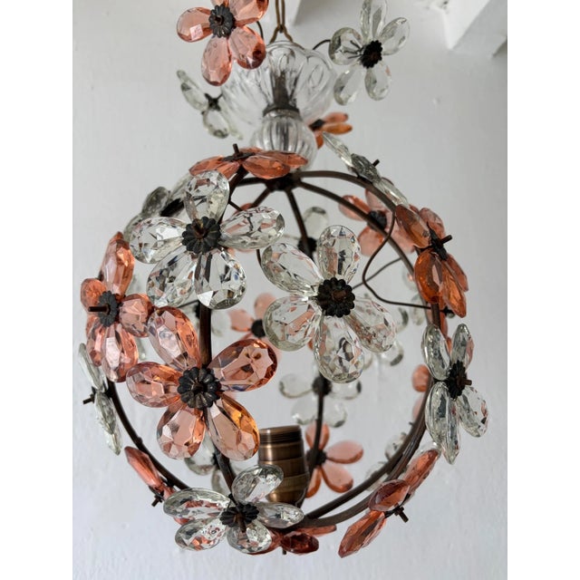 1920s French Peach Flower Ball Crystal Prisms Maison Baguès Style Chandelier For Sale - Image 10 of 11