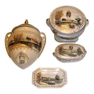 Hand Painted Linwile Ardalt China Wall Pocket, Bowls With Lids and Square Dish - 4 Piece Set For Sale