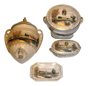 Hand Painted Linwile Ardalt China Wall Pocket, Bowls With Lids and Square Dish - 4 Piece Set