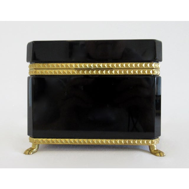 Vintage: C.1930''s, Gino Cenedese, Italian Hand-Blown, Black Murano, paw-footed Ormolu Box, and/or lidded Keepsake Box,...