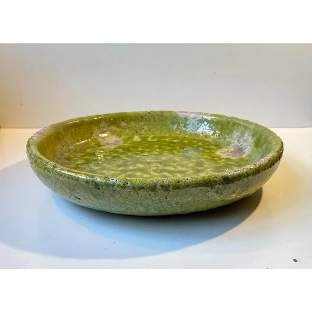 Large Green Stoneware Centerpiece in Raku Crackle Glaze For Sale - Image 3 of 14