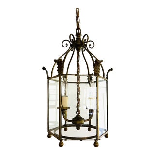 1950's English Solid Brass Lantern Lighting Fixture For Sale