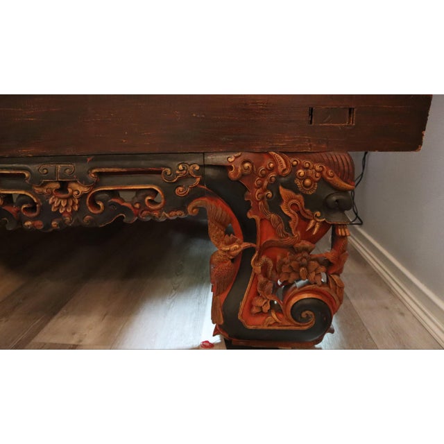 Early 20th Century Ornate Hand Carved Chinese Canopy Wedding Bed With Mirrored Sideboard For Sale - Image 5 of 15