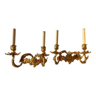 Set of 2 1960s Gilded Bronze Rococo Louis XV Sconces For Sale