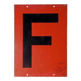 Vintage Orange & Black Metal Gas Station F Letter Sign For Sale
