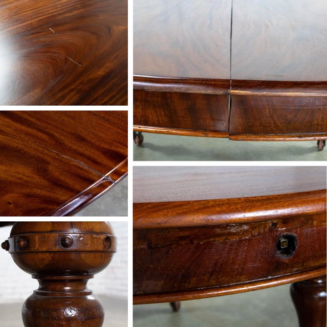 19th Century Antique William IV Style Mahogany Oval Dining Table W/Turned Legs & Casters For Sale - Image 12 of 17