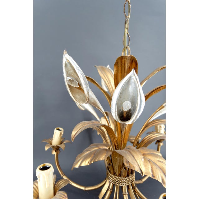 Metal Hollywood Regency Gilt Calla Lily Chandelier attributed to Hans Kögl, 1970s For Sale - Image 7 of 15