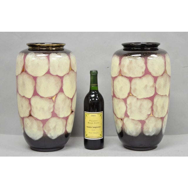 Vintage German Mid Century Modern Carstens Tönnieshof "Tortoise Shell" Painted 15" Pottery Vase - a Pair. Item features...