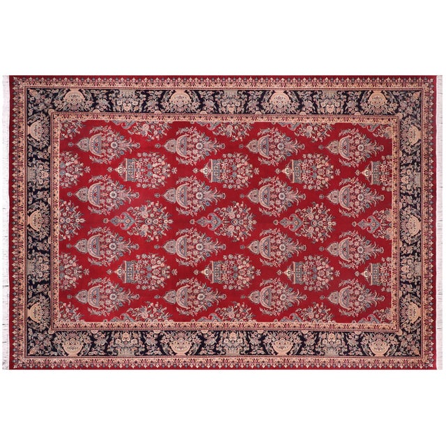 Blue Tabriz Pak-Persian Red/Black Wool Rug - 10'0'' X 14'7'' For Sale - Image 8 of 8