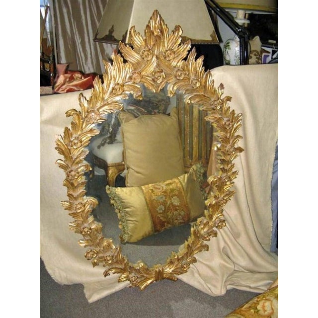 1930s Unique Italian Carved Giltwood Mirror For Sale - Image 5 of 7