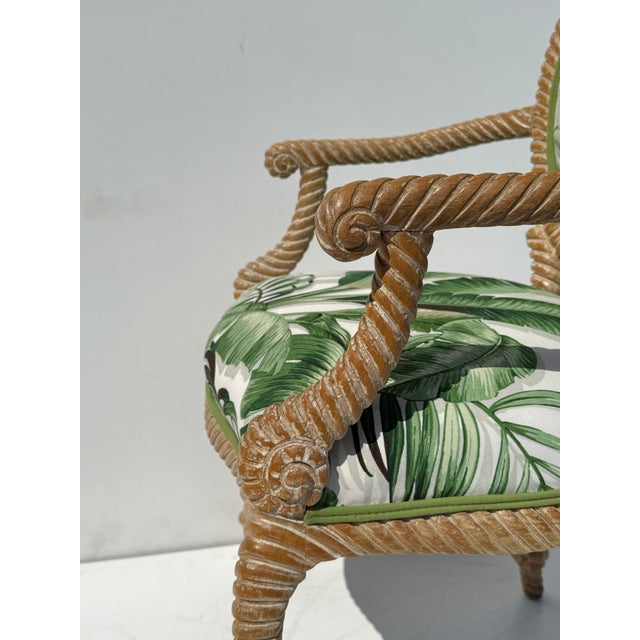 1980s Pair of Faux Bois Tropical Regency Rope and Tassel Arm Chairs For Sale - Image 12 of 12