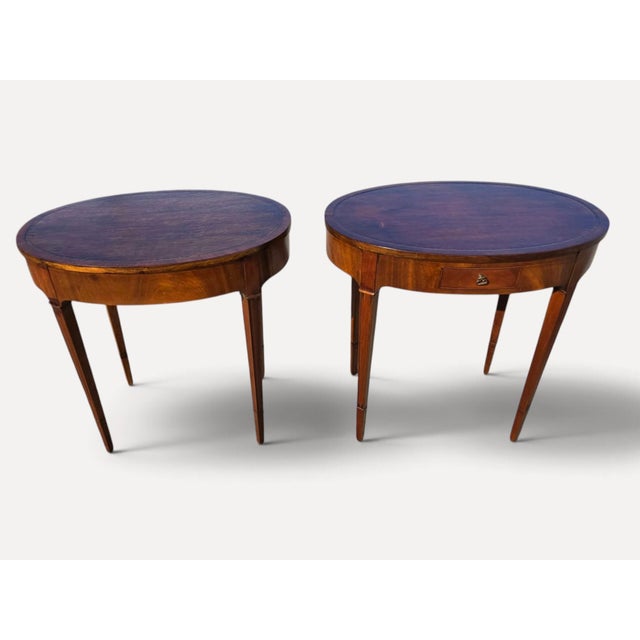 1920 English Sheraton Mahogany Leather Top Side/Sofa Tables, American Made. For Sale - Image 10 of 16