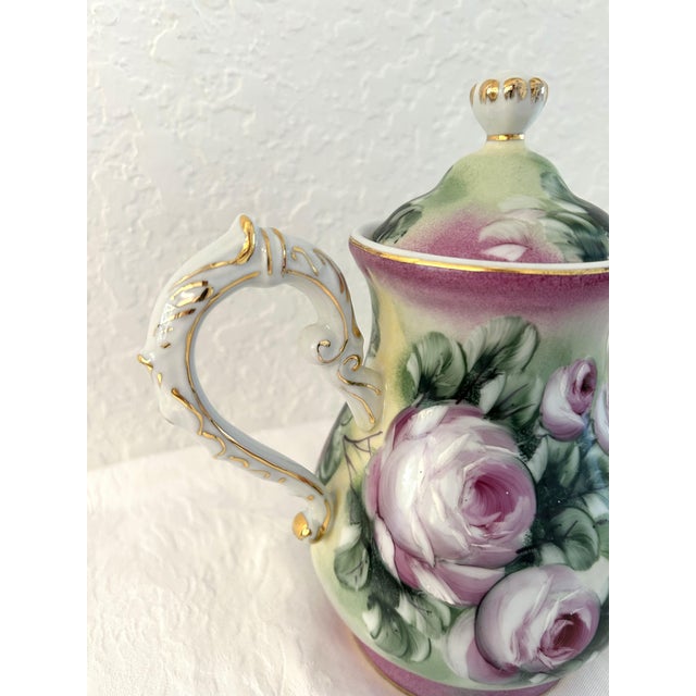 Victorian Vintage Hand-Painted Rose Coffee Pot For Sale - Image 3 of 7