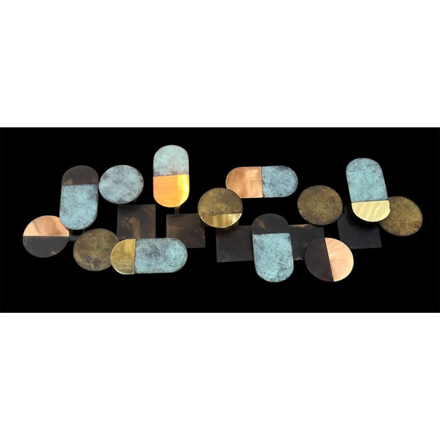 Mid Century Metal Wall Art Patina Geometry Vintage For Sale - Image 4 of 18