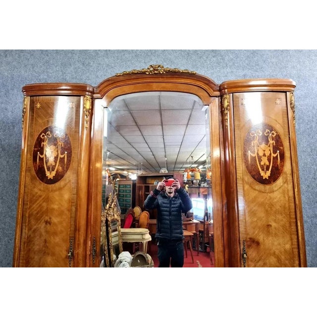Louis XVI Wooden Wardrobe with Projecting Center, 1880s For Sale - Image 3 of 7