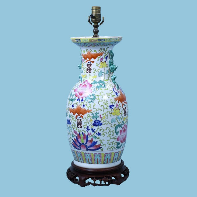 Chinoiserie Pair of Colorful Chinoiserie Table Lamps For Sale - Image 3 of 4