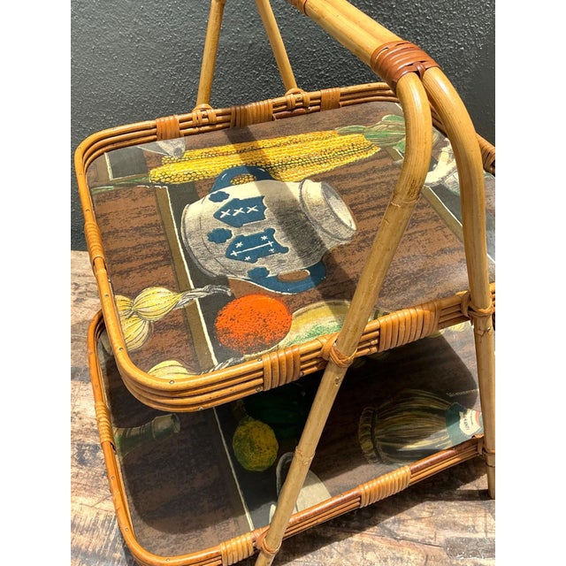 Vintage Rattan Two-Tiered Tray Stand For Sale - Image 10 of 18