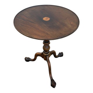 Antique George III Mahogany Tilt-Top Tea Table With Satinwood Inlay & Ball-and-Claw Feet | Birdcage Tripod Base For Sale