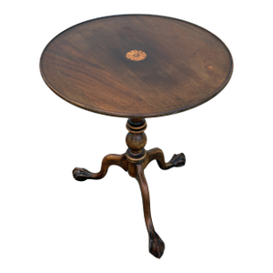 Antique George III Mahogany Tilt-Top Tea Table With Satinwood Inlay & Ball-and-Claw Feet | Birdcage Tripod Base
