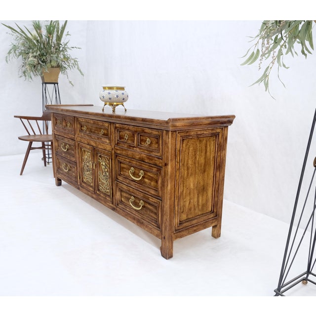 9 Drawers Two Decorative Doors Solid Brass Buckle Drop Pull Rolled Edges Dresser For Sale - Image 12 of 12