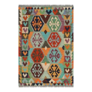 Navaho Kilim Gray Blue Wool Rug - 3'4" X 5'0"