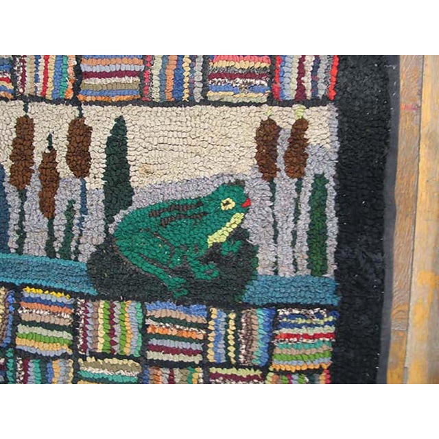 1930s Multicolor Scene Pictorial Folk Art American Hooked Rug Runner 2' X 19' Handknotted Wool Carpet For Sale - Image 10 of 14