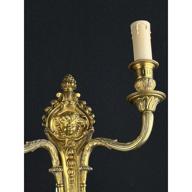 Antique French Louis XVI Two-Light Wall Sconce in Gilt Bronze, 1890s For Sale - Image 5 of 9