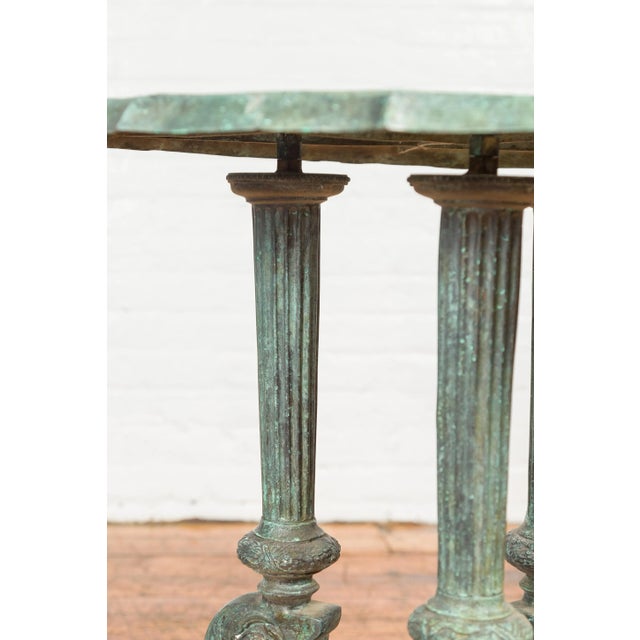 Contemporary Verde Bronze Round Top Table with Fluted Legs and Scrolling Feet For Sale - Image 10 of 13