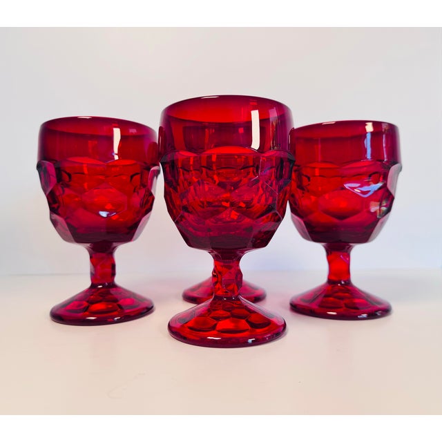 Vintage 1960s Red Cubist Glass Water Stems, Set of 4 For Sale In Boston - Image 6 of 9