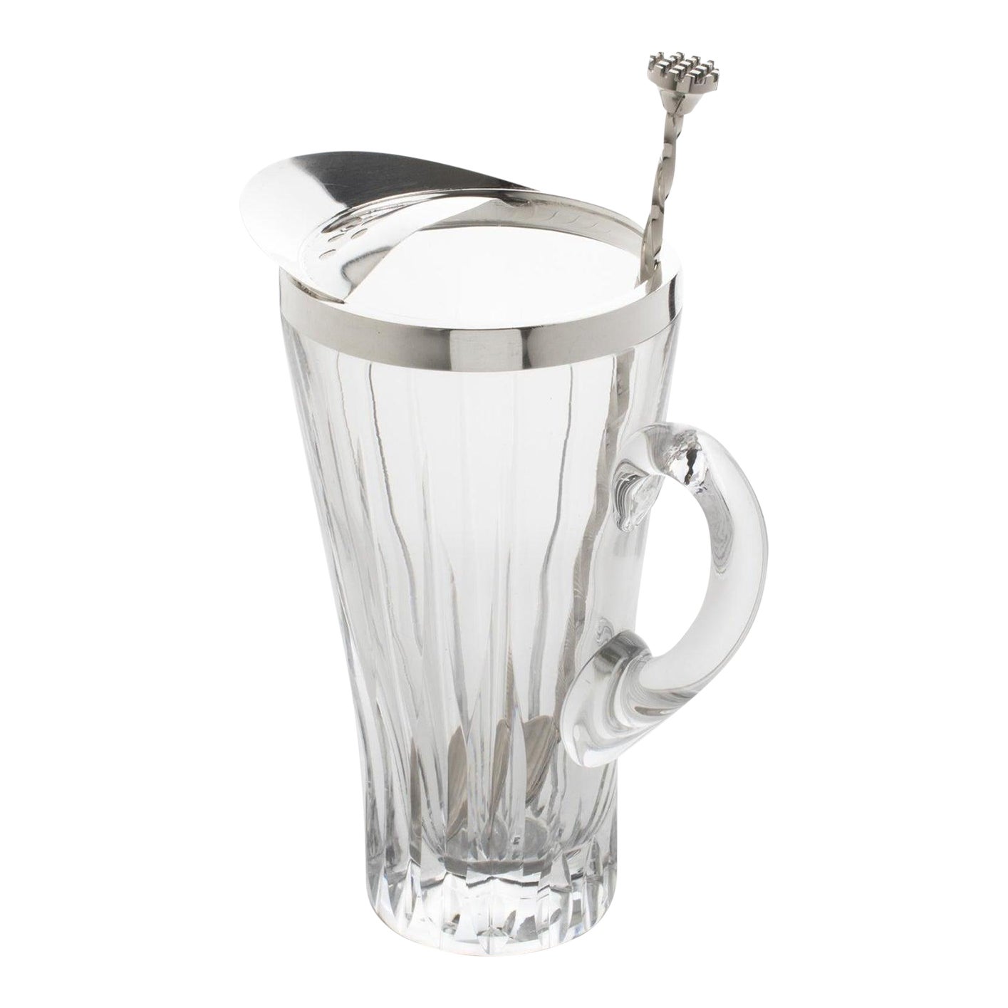 1940s Silverplate and Crystal Barware Cocktail Martini Pitcher with