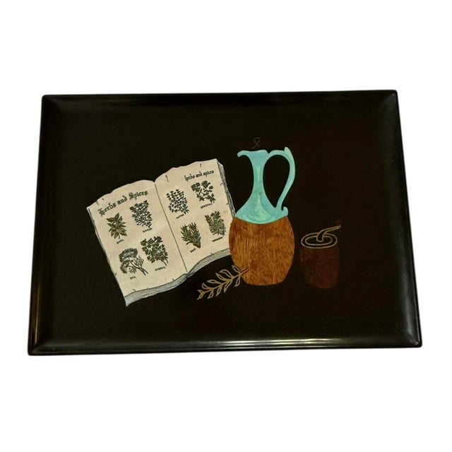 Mid-Century Modern Vintage Couroc of Monterey "Herbs & Spices" Mid‑Century Modern Hand‑Inlaid Serving Tray — 18" X 12½" For Sale - Image 3 of 12