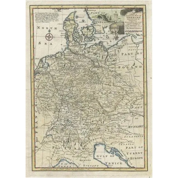 Paper Antique Map of Germany, 1747 For Sale - Image 7 of 7
