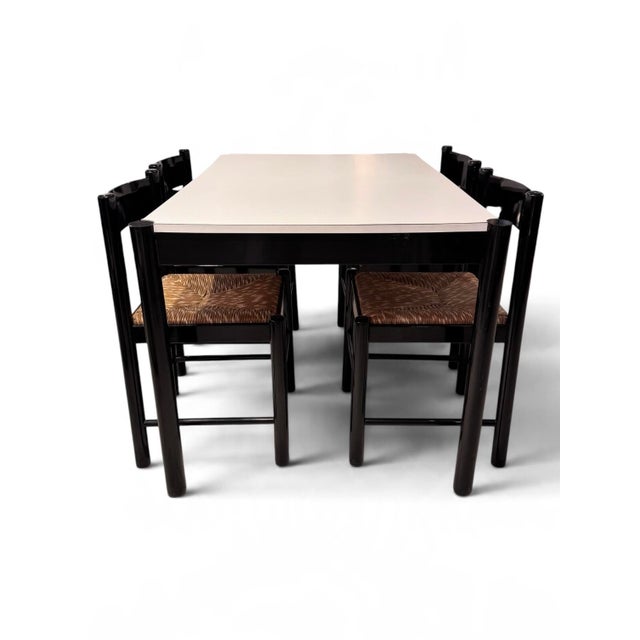 Mid-Century Modern Carimate Dining Suite, in Rush and Black Ebony by Vico Magistretti for Habitat, 1964, Set of 5 For Sale - Image 3 of 15