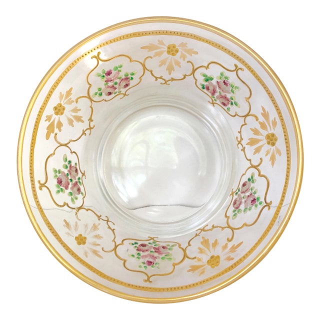 Hand Painted Floral Glass Serving Bowl Centerpiece For Sale