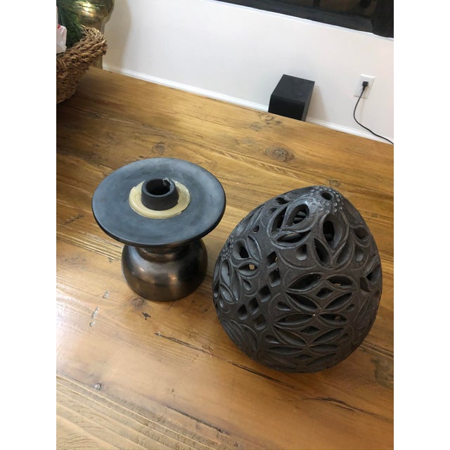 Mexican Black Clay Decorative Candle Lamp Chairish