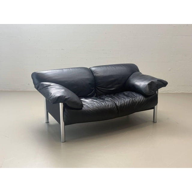 Two-Seater Sofa in Black Leather by Pierluigi Cerri for Poltrona Frau, Italy, 1990s For Sale - Image 3 of 17