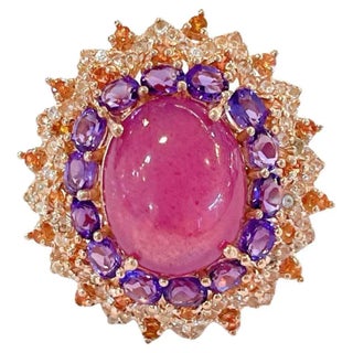 Bochic “Orient” Ruby, Amethyst & Multi Gem Cocktail Ring In 18K Gold & Silver, Size 7.5 For Sale