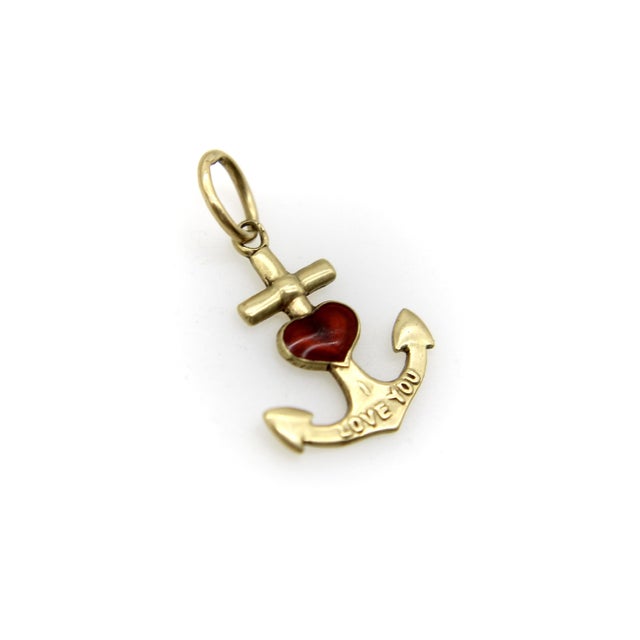 Modern 14k Gold Anchor and Enameled Red Heart Pendant Charm For Sale - Image 3 of 7