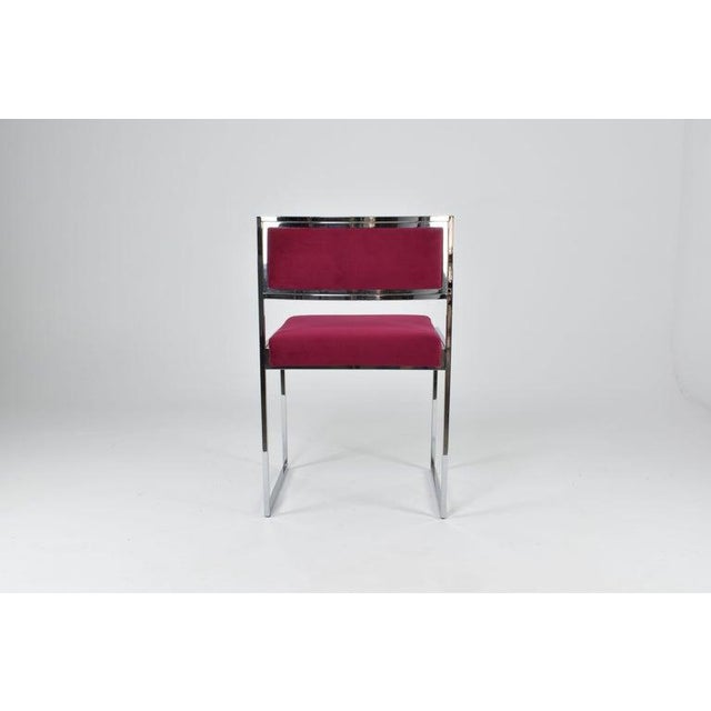 Set of 4 Chrome & Velvet "Sq-Al" Dining Chairs by Willy Rizzo, Italy, 1970s For Sale - Image 9 of 14