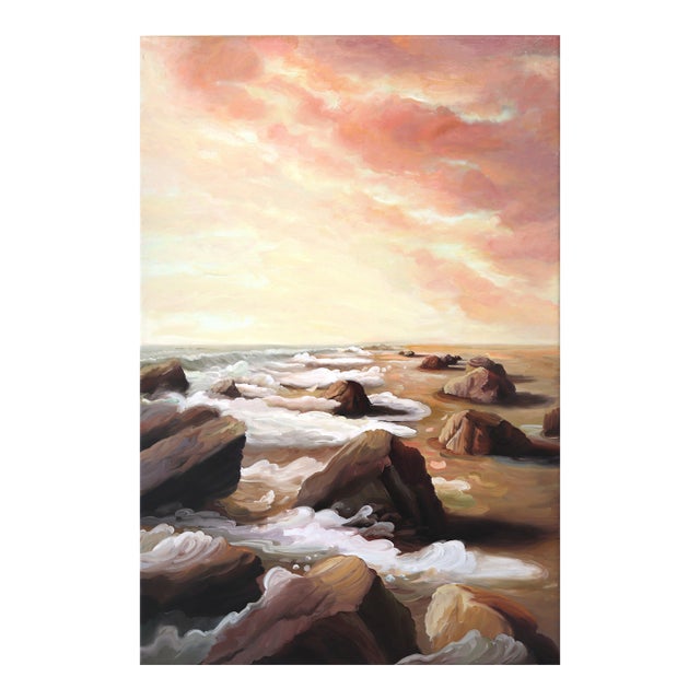 Beachwalk - Original Atmospheric Sunset Coastal Seascape Oil Painting For Sale