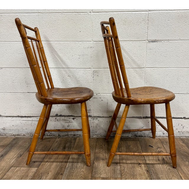 Antique Country Primitive Colonial Birdcage Windsor Handmade Dining Side Chairs For Sale - Image 9 of 11