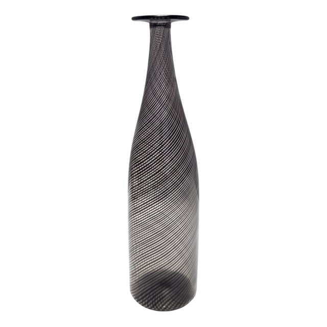 Black Murano Glass Bottle Vase Mezza Filigrana attributed to Dino Martens for Aureliano Toso, 1950s For Sale