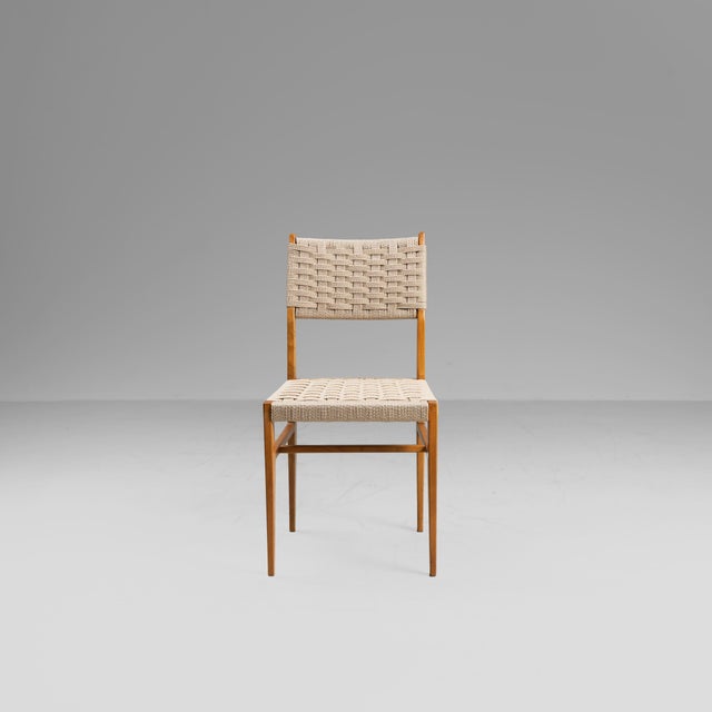Wooden and Raffia Chairs, 1950s, Set of 4 For Sale - Image 3 of 14
