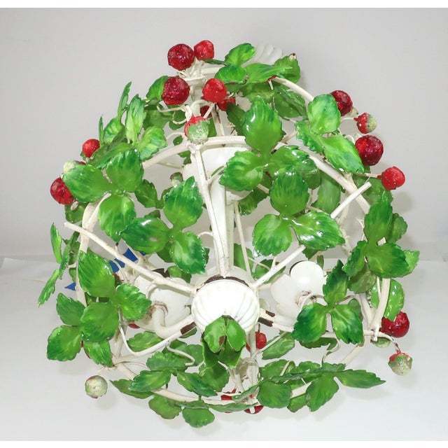 Mid-Century Modern Italian Tole Strawberry Birdcage Chandelier Lantern Light, c.1960 For Sale - Image 3 of 13