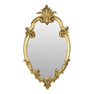 French Baroque Gold-Leaf Gilded Mirror with Crest, 1960s For Sale